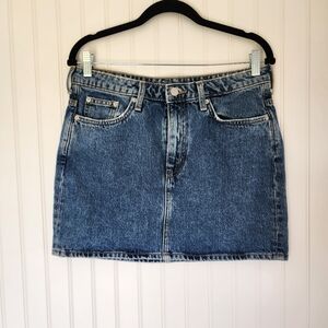 WEEKDAY Medium Blue Wash Denim Classic Essential Jean Skirt 40/8